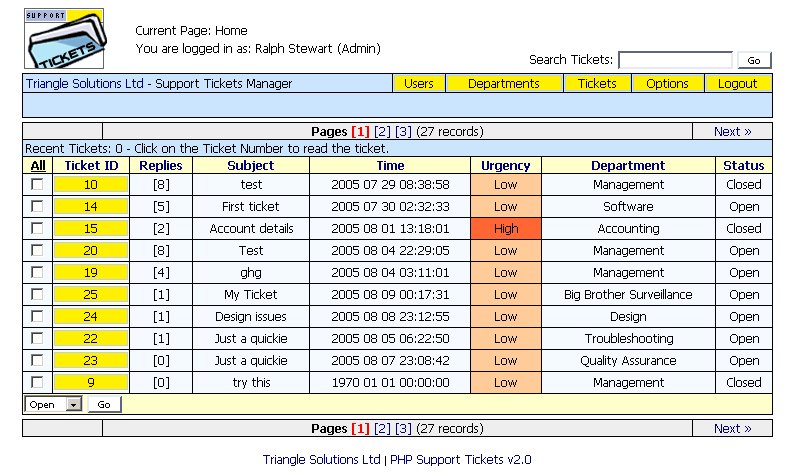 Admin dashboard listing users and departments